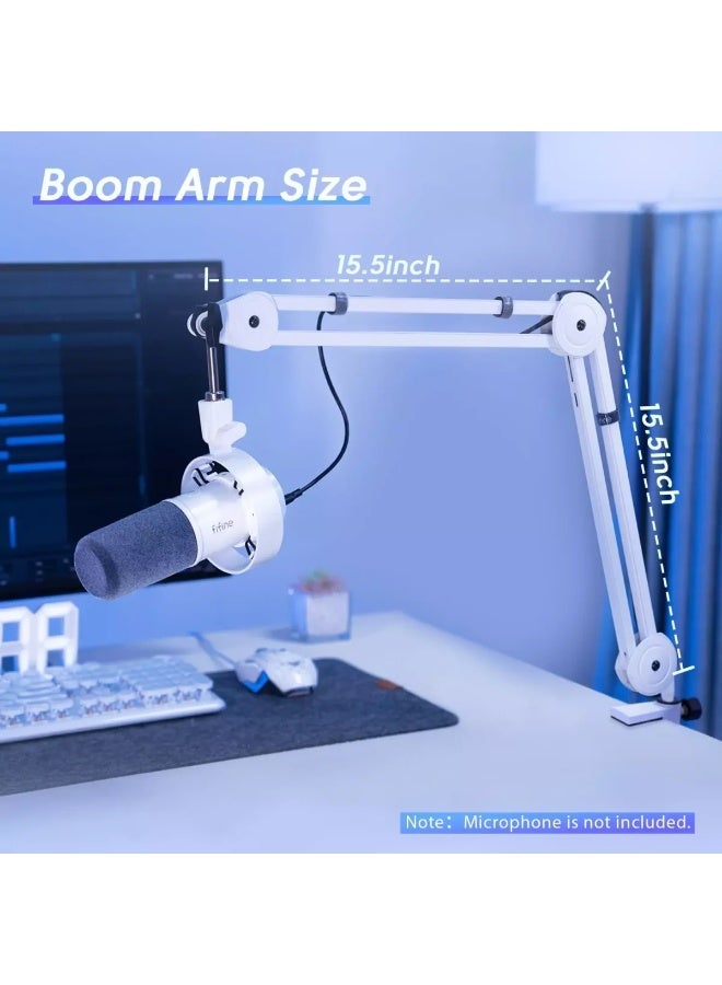FIFINE BM63 Microphone Boom Arm Stand Heavy Duty, Suspension Scissor Adjustable Mic Stand with Desk Mount, 5/8" Screw, Cable Ties, for Recording Gaming Streaming Podcasting (White) - Image 2