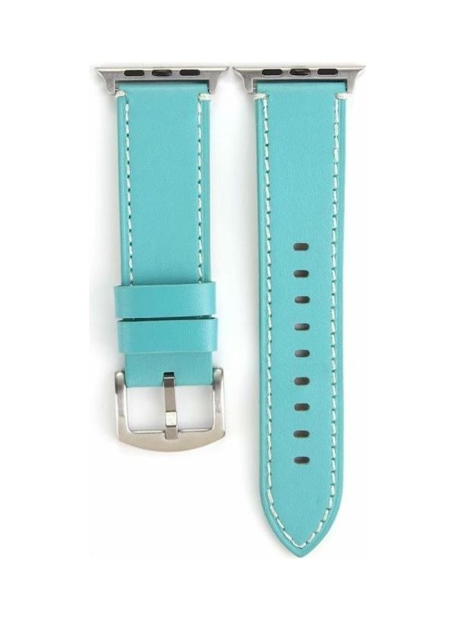 NIBEMINENT Calfskin Watchband For Apple Watch Series 7 41mm/6 & SE 5 4 40mm/3 2 1 38mm Blue - Image 2