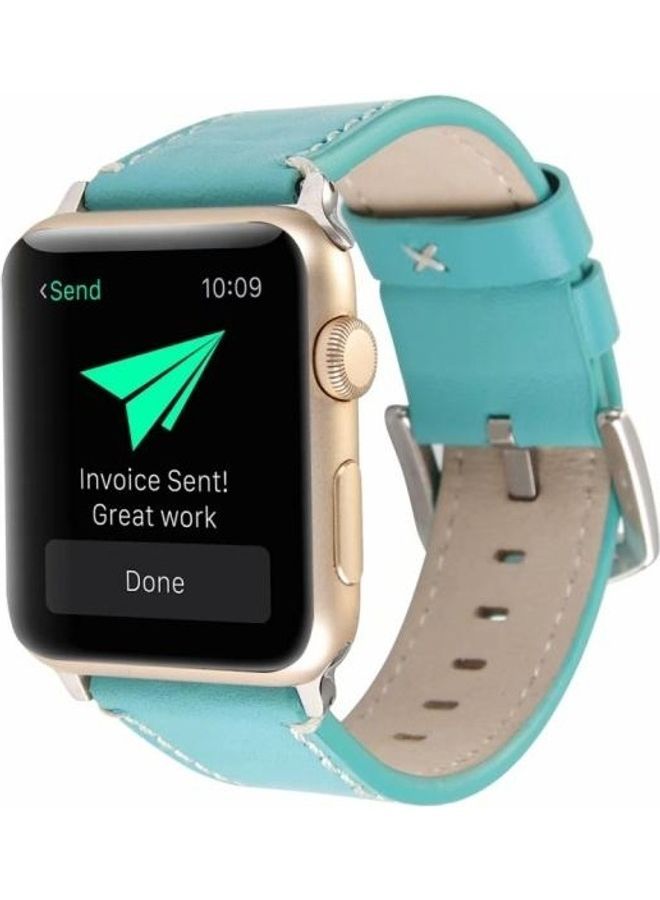 NIBEMINENT Calfskin Watchband For Apple Watch Series 7 41mm/6 & SE 5 4 40mm/3 2 1 38mm Blue - Image 3
