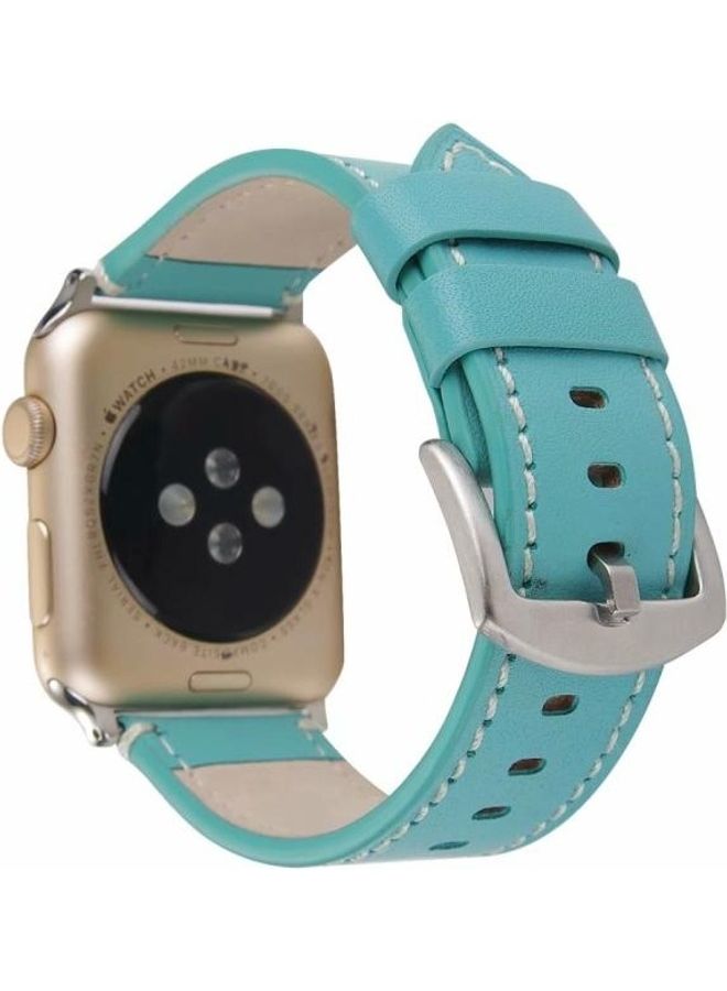 NIBEMINENT Calfskin Watchband For Apple Watch Series 7 41mm/6 & SE 5 4 40mm/3 2 1 38mm Blue - Image 1