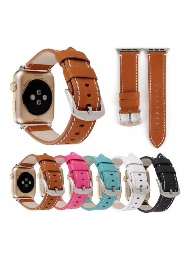 NIBEMINENT Calfskin Watchband For Apple Watch Series 7 41mm/6 & SE 5 4 40mm/3 2 1 38mm Blue - Image 4