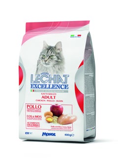 Monge Lechat Excellence by Monge | Adult Cat Dry Food with Chicken, Rice, Egg and Apple | Super Premium Complementary Dry Cat Food - 400g  - Image 1