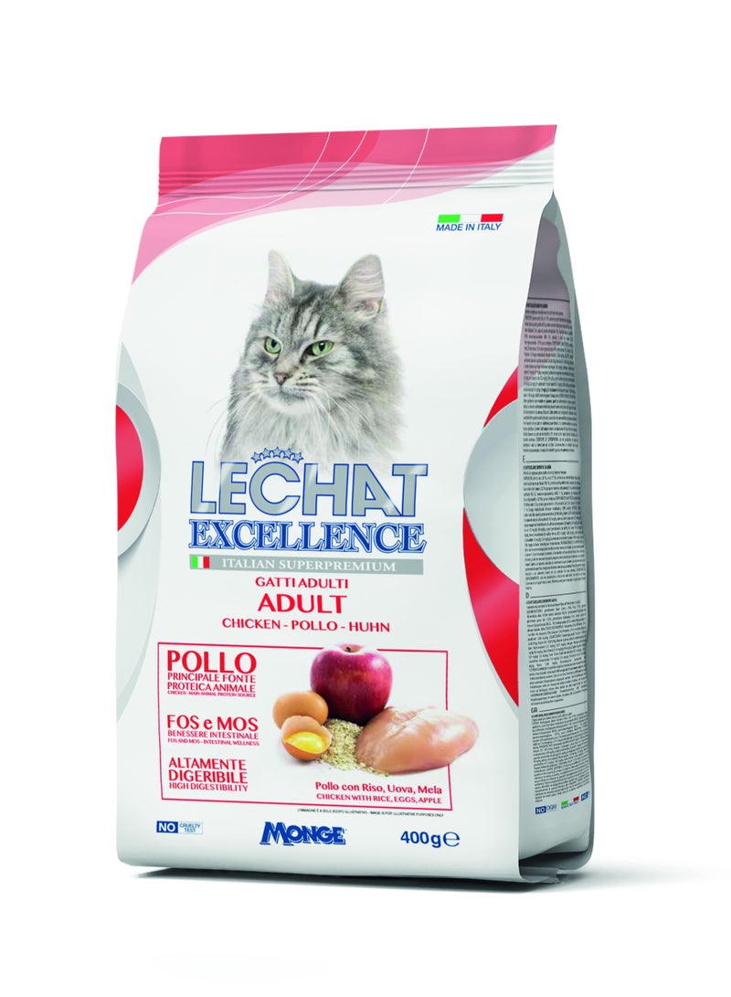 Monge Lechat Excellence by Monge | Adult Cat Dry Food with Chicken, Rice, Egg and Apple | Super Premium Complete Dry Cat Food - 400g - Image 1