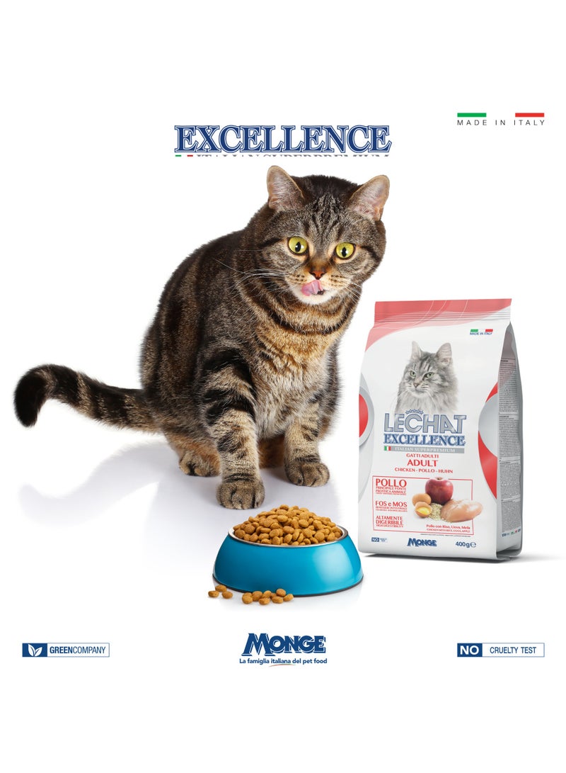 Monge Lechat Excellence by Monge | Adult Cat Dry Food with Chicken, Rice, Egg and Apple | Super Premium Complete Dry Cat Food - 400g - Image 2