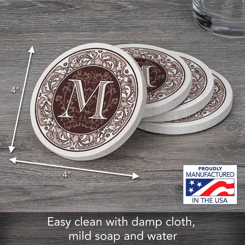 Thirstystone Monogram Letter M 4 Pack Sandstone Coasters Manufactured in The USA Decorative Absorbent Easily Wipes Clean - Image 3