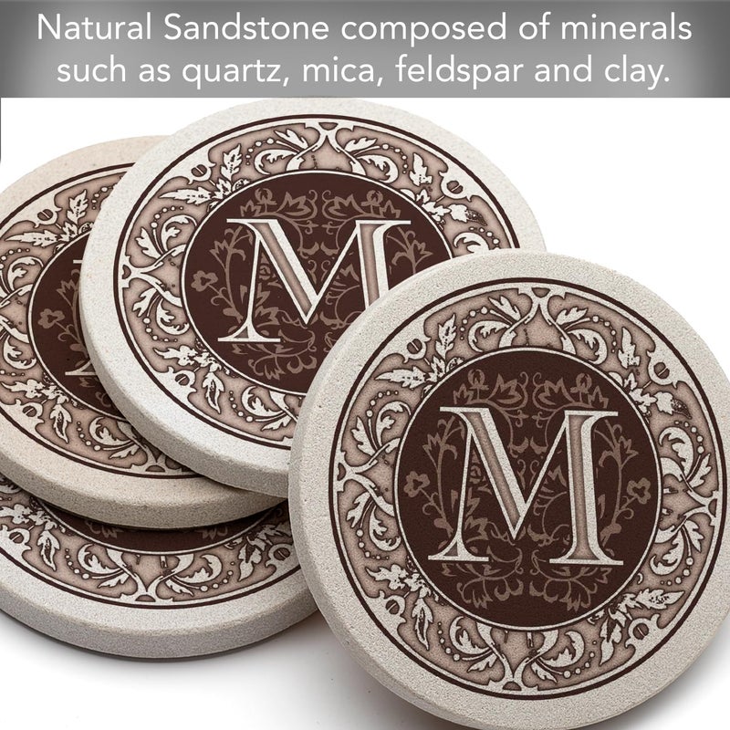 Thirstystone Monogram Letter M 4 Pack Sandstone Coasters Manufactured in The USA Decorative Absorbent Easily Wipes Clean - Image 4