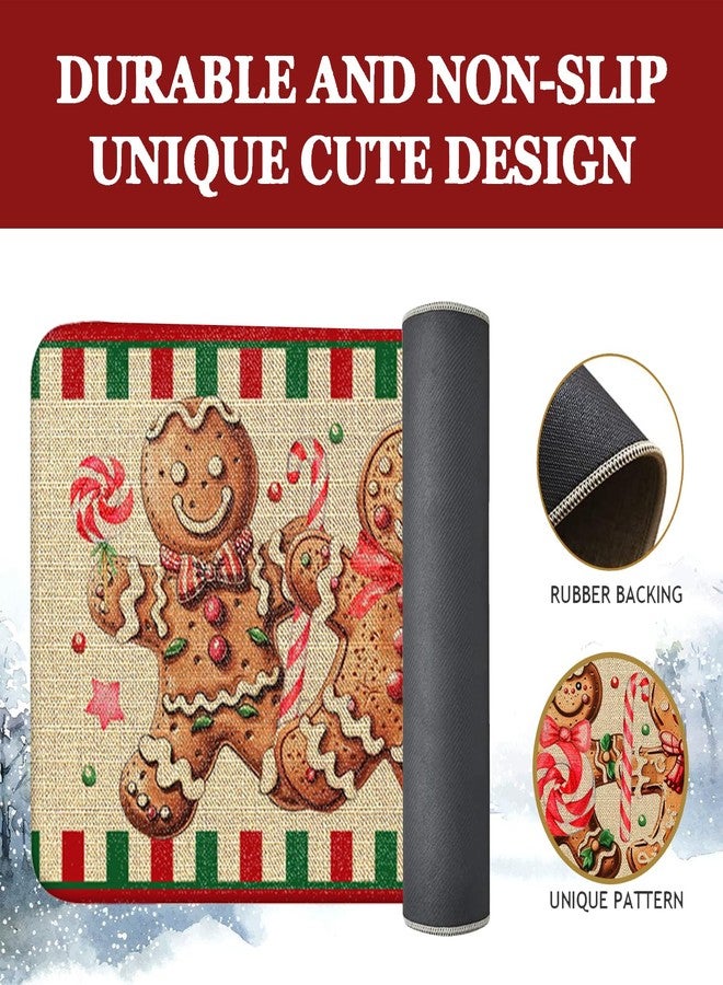 wyoansfhd Christmas Kitchen Mats Set of 2, Linen Xmas Kitchen Rugs, Gingerbread Man & Candy Cane Design, Non - Slip Floor Mats for Kitchen, Entryway Christmas Decor 17x30+17x47 Inch - Image 5