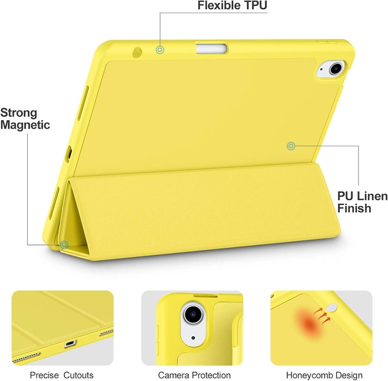 Akkerds Compatible with iPad Air 11 Inch Case 7th/6th Generation (M3/M2) 2025/2024, for iPad Air 5th/4th Generation Case 10.9 Inch 2022/2020 with Pencil Holder[Auto Sleep/Wake], Yellow - Image 3