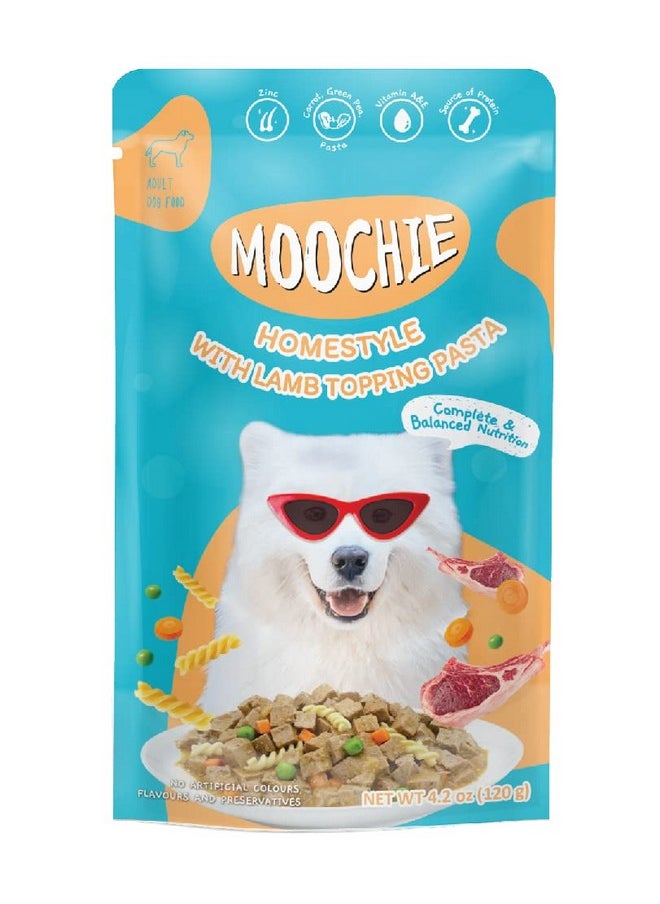 بتس إمباير - طعام الكلاب الرطب من Moochie Homestyle، وجبة جافي خالية من الحبوب، عبوة متنوعة مع معكرونة مغطاة بلحم الضأن، وصفة دجاج مغطاة بأرز وحساء دجاج، أطعمة غنية بالبروتين للكلاب البالغة (120 جرام × 6) - Image 1