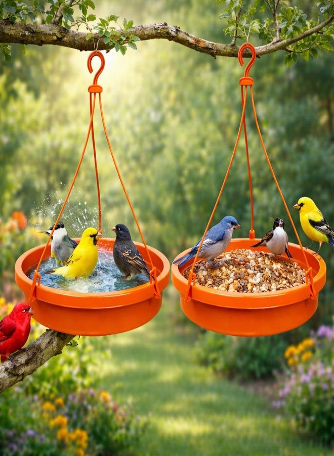 HOYEHOLA Hanging Bird Water Feeder Bowl 9.8 Inch (Pack of 2) with Strong Hooks - Outdoor Balcony & Garden Bird Bath Dish for Sparrow, Parrot & Small Birds | Durable Plastic - Image 1