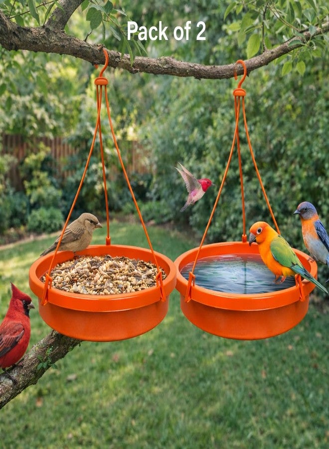 HOYEHOLA Hanging Bird Water Feeder Bowl 9.8 Inch (Pack of 2) with Strong Hooks - Outdoor Balcony & Garden Bird Bath Dish for Sparrow, Parrot & Small Birds | Durable Plastic - Image 2