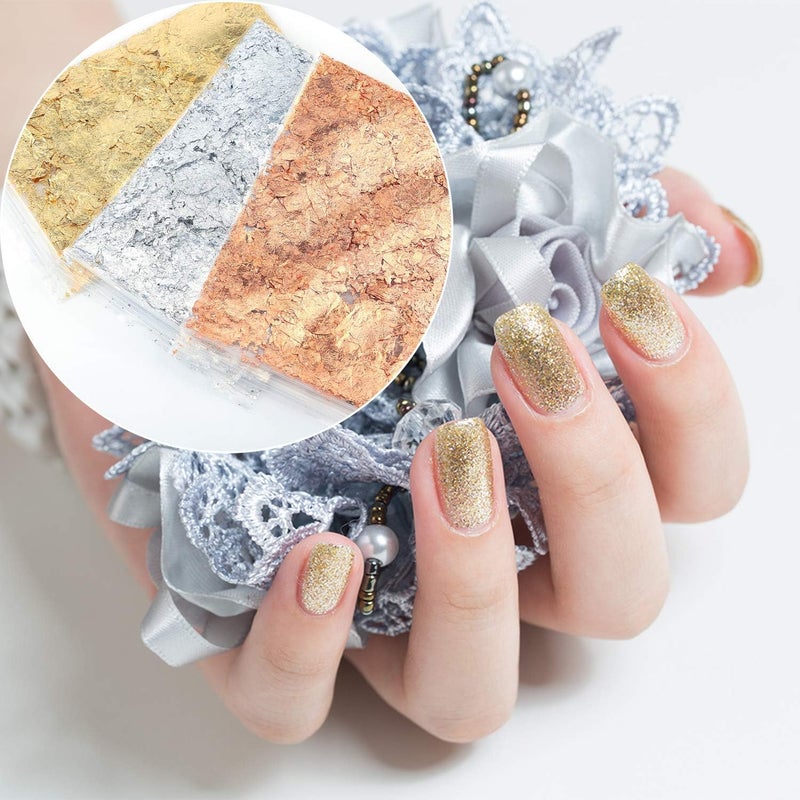 Snoogg Gold Foil Flakes for Resin Imitation for Nails Painting CraftsSlime and Resin Jewelry MakingGoldSilverCopper Colors Pack of 3 Color 5 Gram Each - Image 3