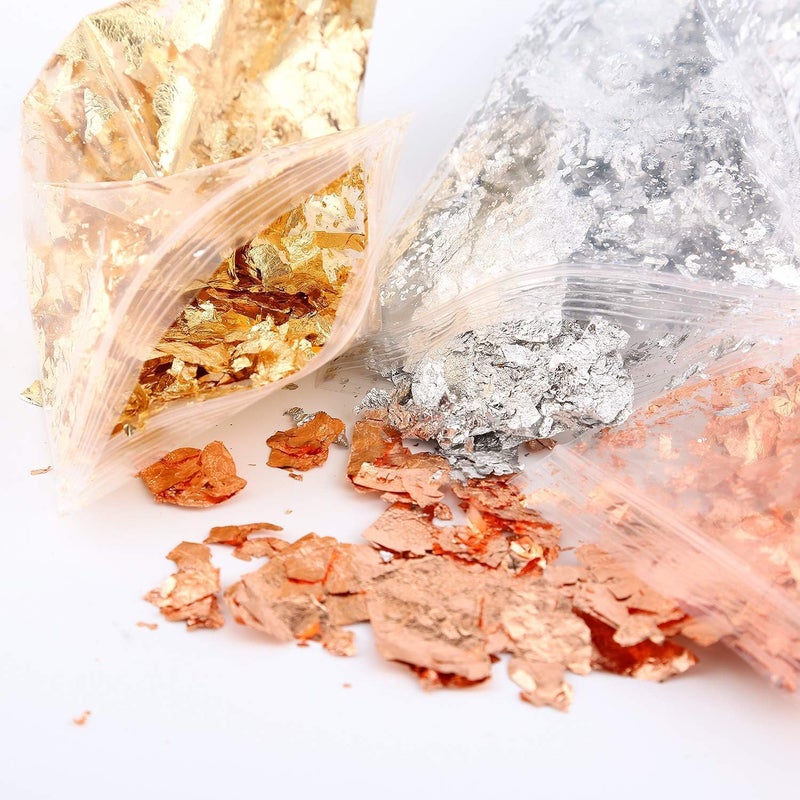 Snoogg Gold Foil Flakes for Resin Imitation for Nails Painting CraftsSlime and Resin Jewelry MakingGoldSilverCopper Colors Pack of 3 Color 5 Gram Each - Image 2