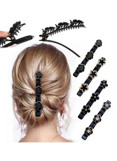 ANNACREATIONS Korean Style Sparkling Crystal Stone Braided Hair Clip With 3 Small Hair Clip For Girls Women Pack Of 4 Pcs  - Image 2