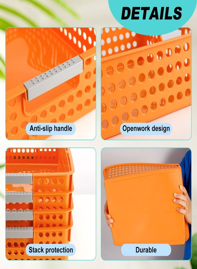 Cptoion Turn in Trays Classroom,4 Pack Paper Trays for Classroom,Plastic Storage Baskets with Handles,Colorful Classroom Organization and Storage Paper Tray Holds for Drawers, Office, Home(Orange) - Image 3