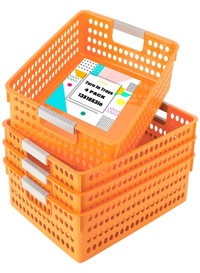 Cptoion Turn in Trays Classroom,4 Pack Paper Trays for Classroom,Plastic Storage Baskets with Handles,Colorful Classroom Organization and Storage Paper Tray Holds for Drawers, Office, Home(Orange) - Image 1