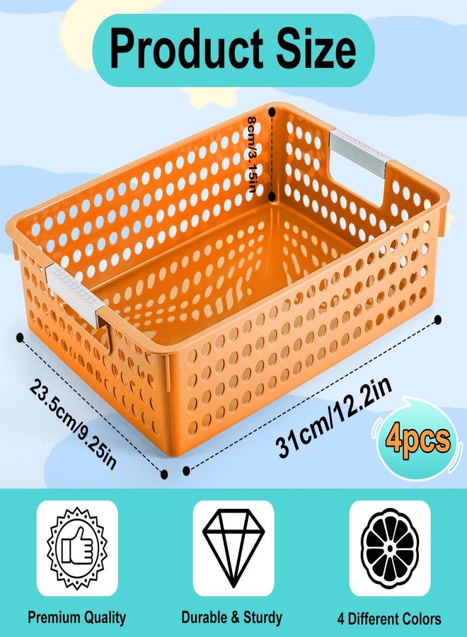 Cptoion Turn in Trays Classroom,4 Pack Paper Trays for Classroom,Plastic Storage Baskets with Handles,Colorful Classroom Organization and Storage Paper Tray Holds for Drawers, Office, Home(Orange) - Image 2
