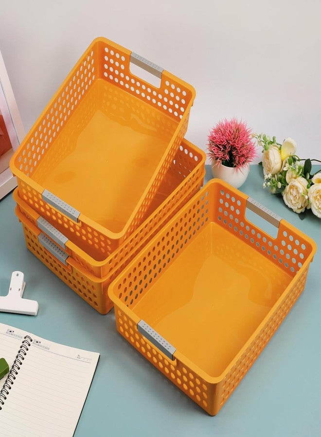 Cptoion Turn in Trays Classroom,4 Pack Paper Trays for Classroom,Plastic Storage Baskets with Handles,Colorful Classroom Organization and Storage Paper Tray Holds for Drawers, Office, Home(Orange) - Image 5