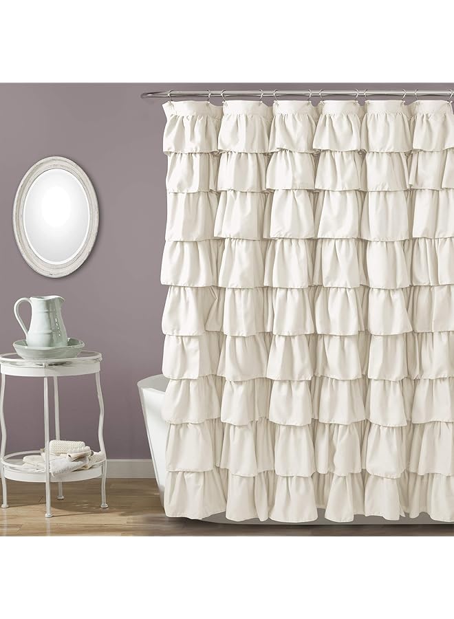 erorex Ruffle Shower Curtain Floral Textured Vintage Chic Farmhouse Style Design Ivory 72 Inch X 72 Inch - Image 1