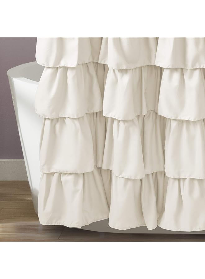 erorex Ruffle Shower Curtain Floral Textured Vintage Chic Farmhouse Style Design Ivory 72 Inch X 72 Inch - Image 3