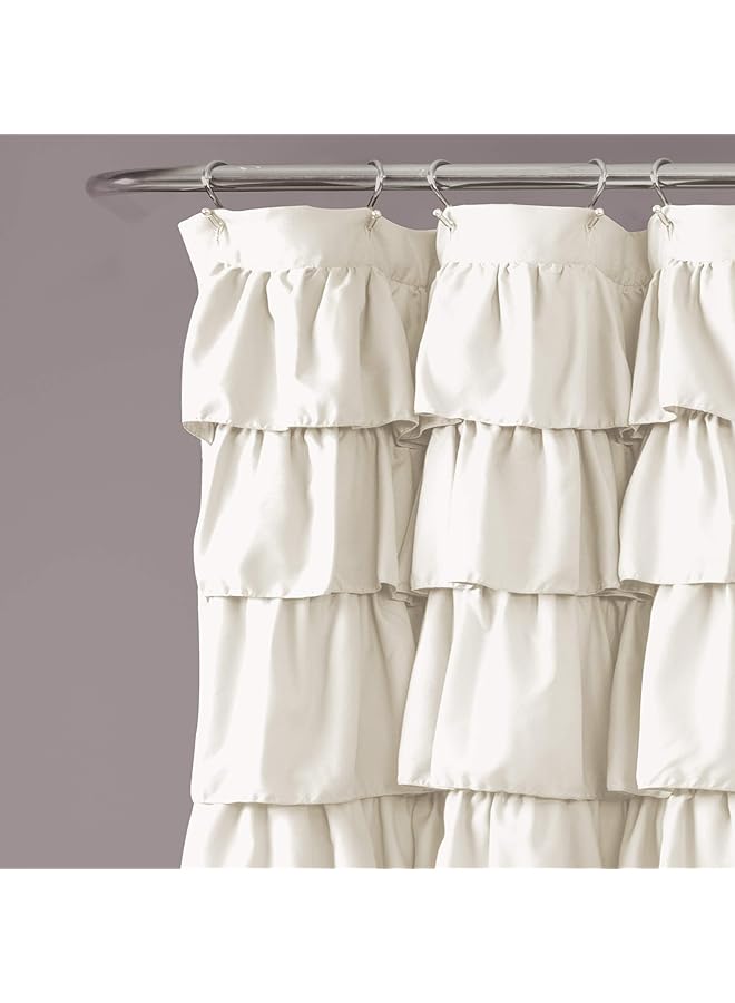 erorex Ruffle Shower Curtain Floral Textured Vintage Chic Farmhouse Style Design Ivory 72 Inch X 72 Inch - Image 2