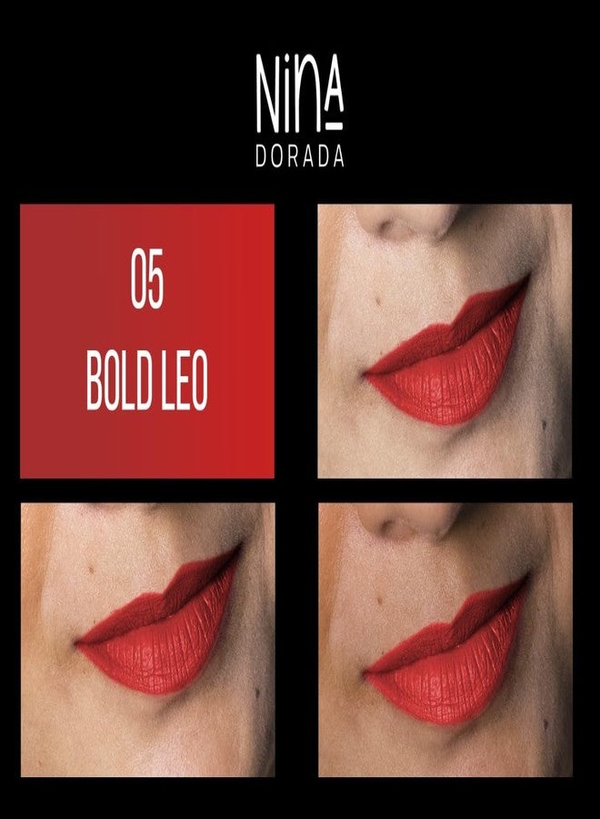 نينا دورادا أحمر شفاه سائل نينا دورادا بولد ليو بلمسة نهائية مطفية باللون الأحمر الفرنسي | يدوم طويلاً، مقاوم للماء | تركيبة مقاومة للتلطخ مع زبدة الشيا وزيت الجوجوبا | نباتي ولم يتم اختباره على الحيوانات - Image 3