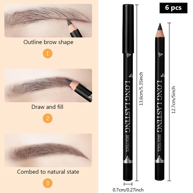 FeiCuiYun 6Pcs Eyebrow Pencils for Women, Wooden Hard-Core Black Eyebrow and Eyeliner Pencil, Long Lasting Waterproof and Sweat-Proof, Beginner Makeup Brow Pencil, Create a Natural Eye Brow Makeup - Image 5