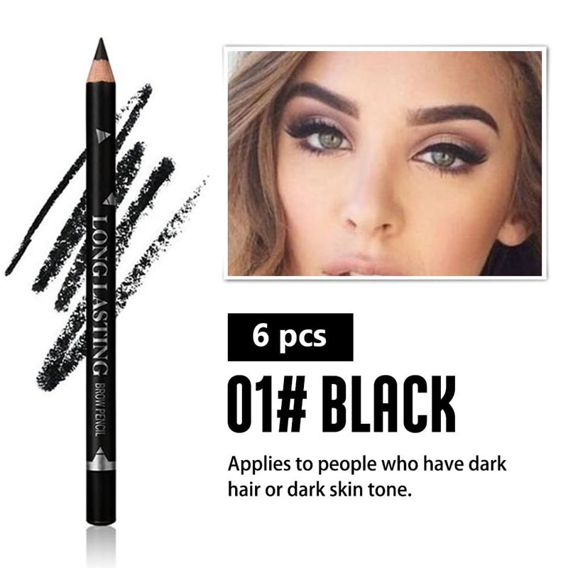 FeiCuiYun 6Pcs Eyebrow Pencils for Women, Wooden Hard-Core Black Eyebrow and Eyeliner Pencil, Long Lasting Waterproof and Sweat-Proof, Beginner Makeup Brow Pencil, Create a Natural Eye Brow Makeup - Image 2