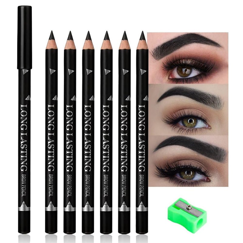 FeiCuiYun 6Pcs Eyebrow Pencils for Women, Wooden Hard-Core Black Eyebrow and Eyeliner Pencil, Long Lasting Waterproof and Sweat-Proof, Beginner Makeup Brow Pencil, Create a Natural Eye Brow Makeup - Image 1