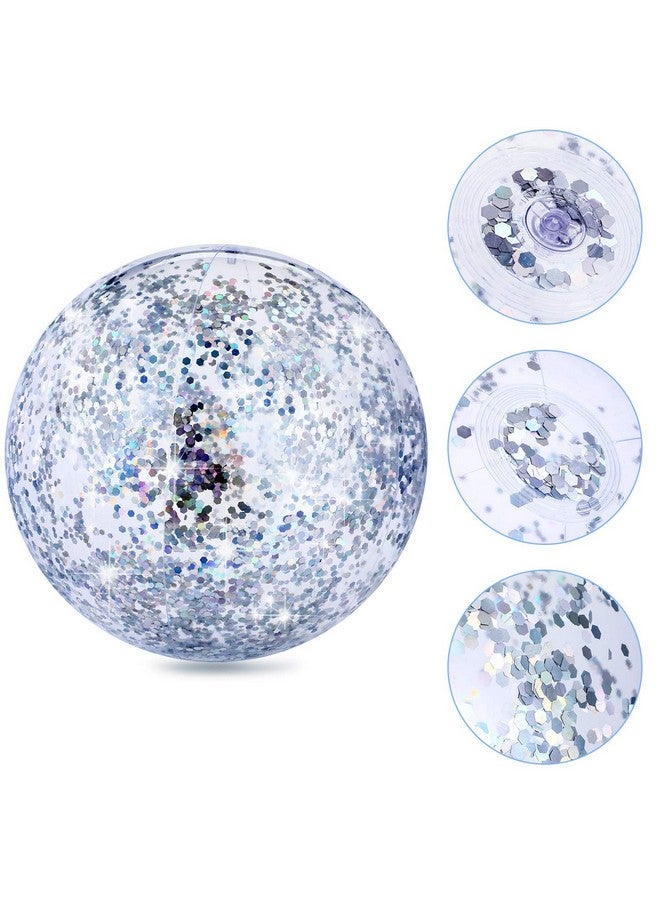 Hsei 3 Pcs Inflatable Beach Ball 16 Inch Glitter Summer Swimming Pool Balls Floatable Confetti Blow up Toys Decorations for Beach Wedding Outdoor Party Favor(Silver) - Image 3