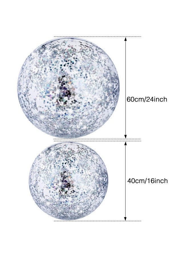 Hsei 3 Pcs Inflatable Beach Ball 16 Inch Glitter Summer Swimming Pool Balls Floatable Confetti Blow up Toys Decorations for Beach Wedding Outdoor Party Favor(Silver) - Image 2