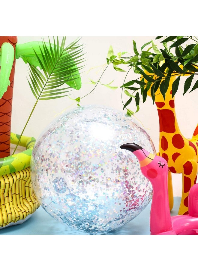 Hsei 3 Pcs Inflatable Beach Ball 16 Inch Glitter Summer Swimming Pool Balls Floatable Confetti Blow up Toys Decorations for Beach Wedding Outdoor Party Favor(Silver) - Image 4