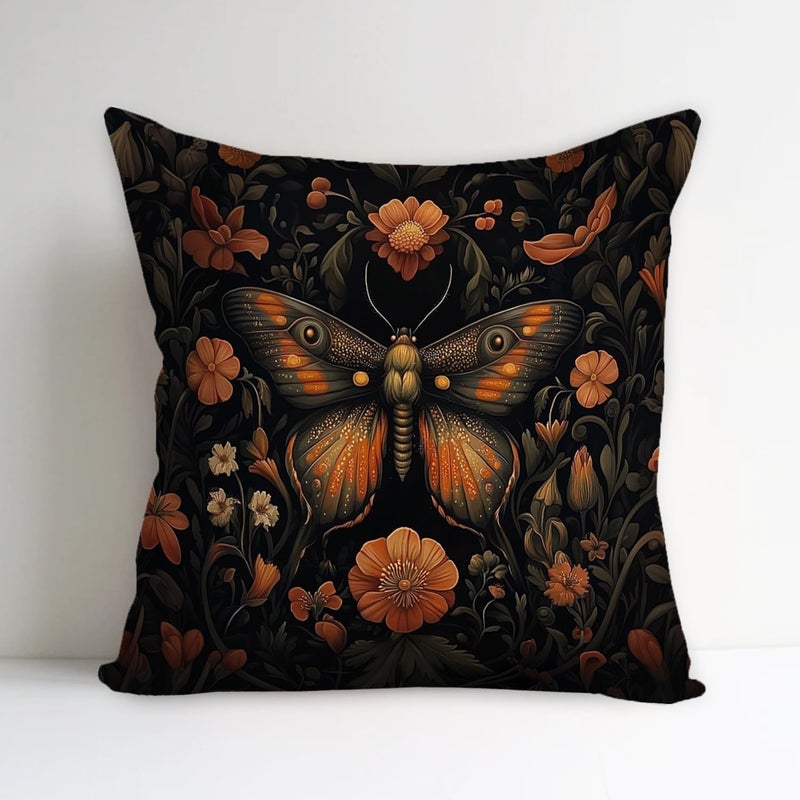 Retro Abstract Butterfly Flocked Pillowcase, 18×18 inches, Black, Suitable for Bed, Sofa, and Living Room Decoration - Image 1