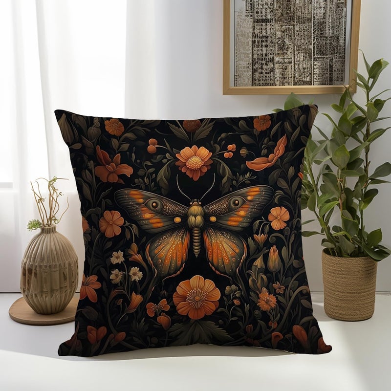 Retro Abstract Butterfly Flocked Pillowcase, 18×18 inches, Black, Suitable for Bed, Sofa, and Living Room Decoration - Image 4