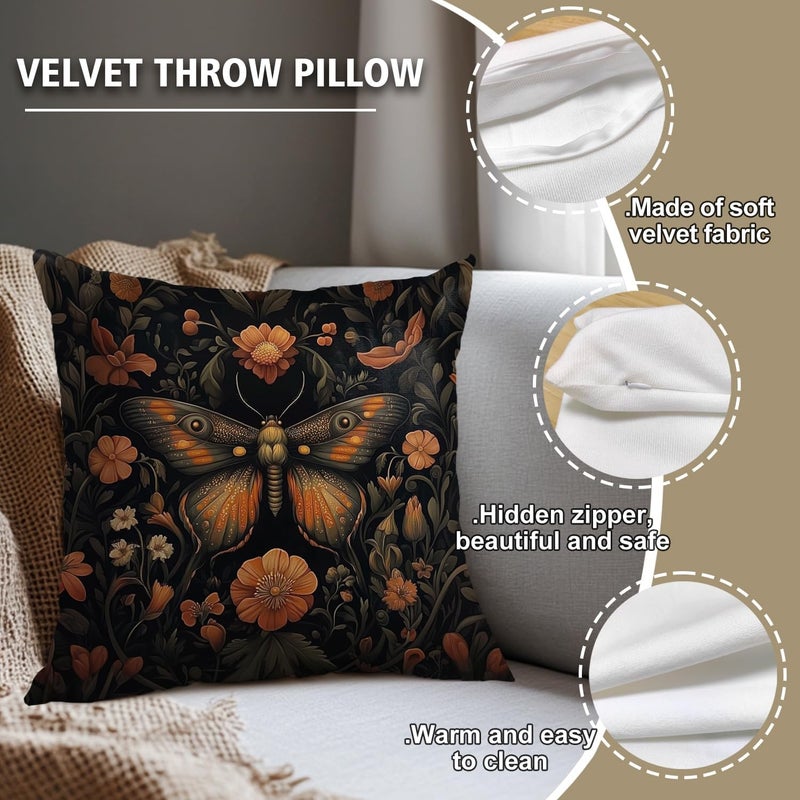Retro Abstract Butterfly Flocked Pillowcase, 18×18 inches, Black, Suitable for Bed, Sofa, and Living Room Decoration - Image 2