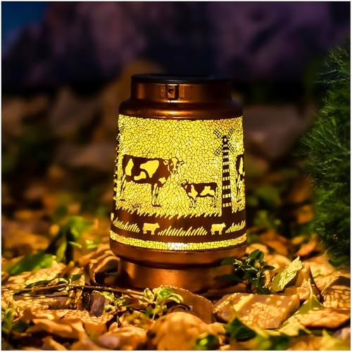 EZTZEN Cow Solar Lanterns Outdoor Waterproof Hanging Solar Lights Cow Gifts for Women Men Metal Decorative LED Cow Lanterns for Garden DecorYardPatioLawnTabletopPathwayLandscape Brown - Image 1