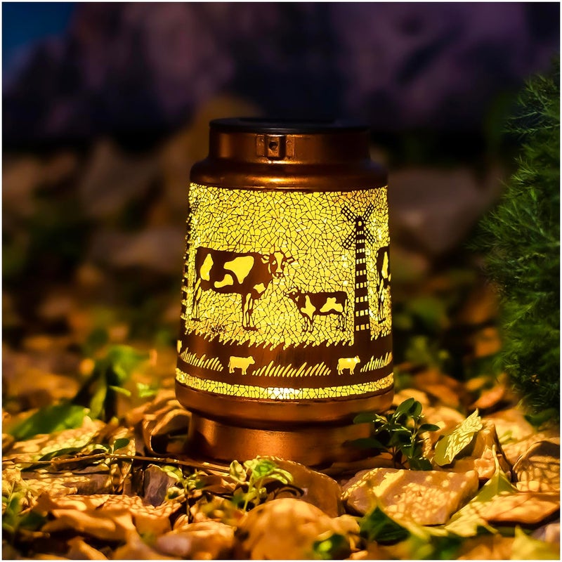 EZTZEN Cow Solar Lanterns Outdoor Waterproof Hanging Solar Lights Cow Gifts for Women Men Metal Decorative LED Cow Lanterns for Garden DecorYardPatioLawnTabletopPathwayLandscape Brown - Image 2