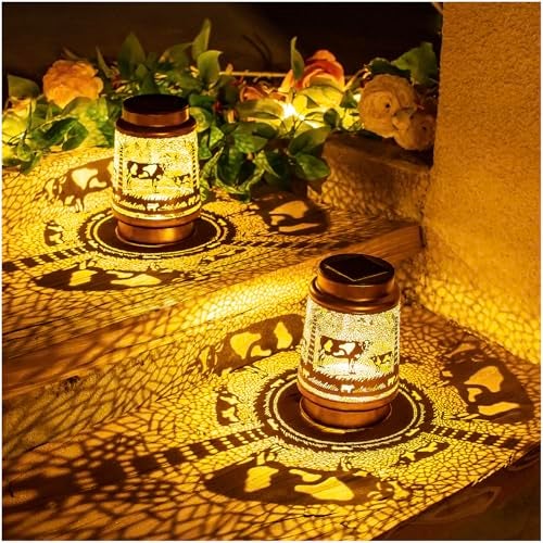 EZTZEN Cow Solar Lanterns Outdoor Waterproof Hanging Solar Lights Cow Gifts for Women Men Metal Decorative LED Cow Lanterns for Garden DecorYardPatioLawnTabletopPathwayLandscape Brown - Image 3