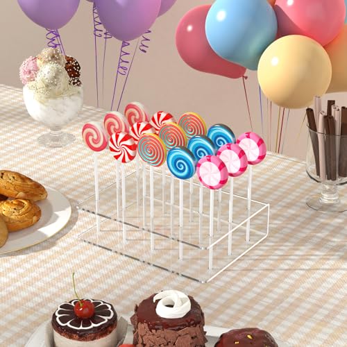 Dooiclear 2 Pack Cake Pop Stand with Sticks Kit, Acrylic Lollipop Hold Stand, Clear Cake Pop Display Holder, 15 Holes Candy Pop Holder with 100 Pcs Sticks, 100 Pcs Clear Wrappers, 100 Pcs Gold Twist Ties - Image 5
