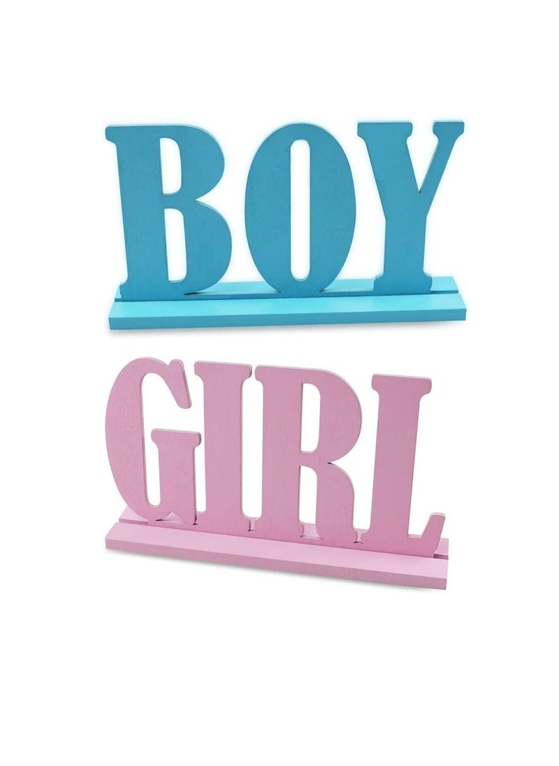 KASTWAVE Boy Girl Wooden Table Decorations, Gender Reveal Table Decorations Boy Girl Letter Table Signs with Bases Decorative Centerpieces Signs Wooden Tabletop Decor for Tier Tray School Supplies (1set)  - Image 1