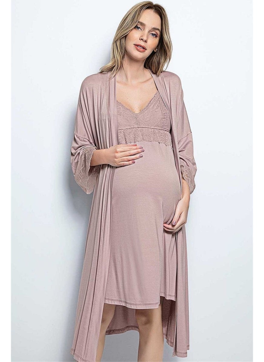 Monamise Women's Mink Maternity Nightgown and Dressing Gown Set 18430  - Image 1