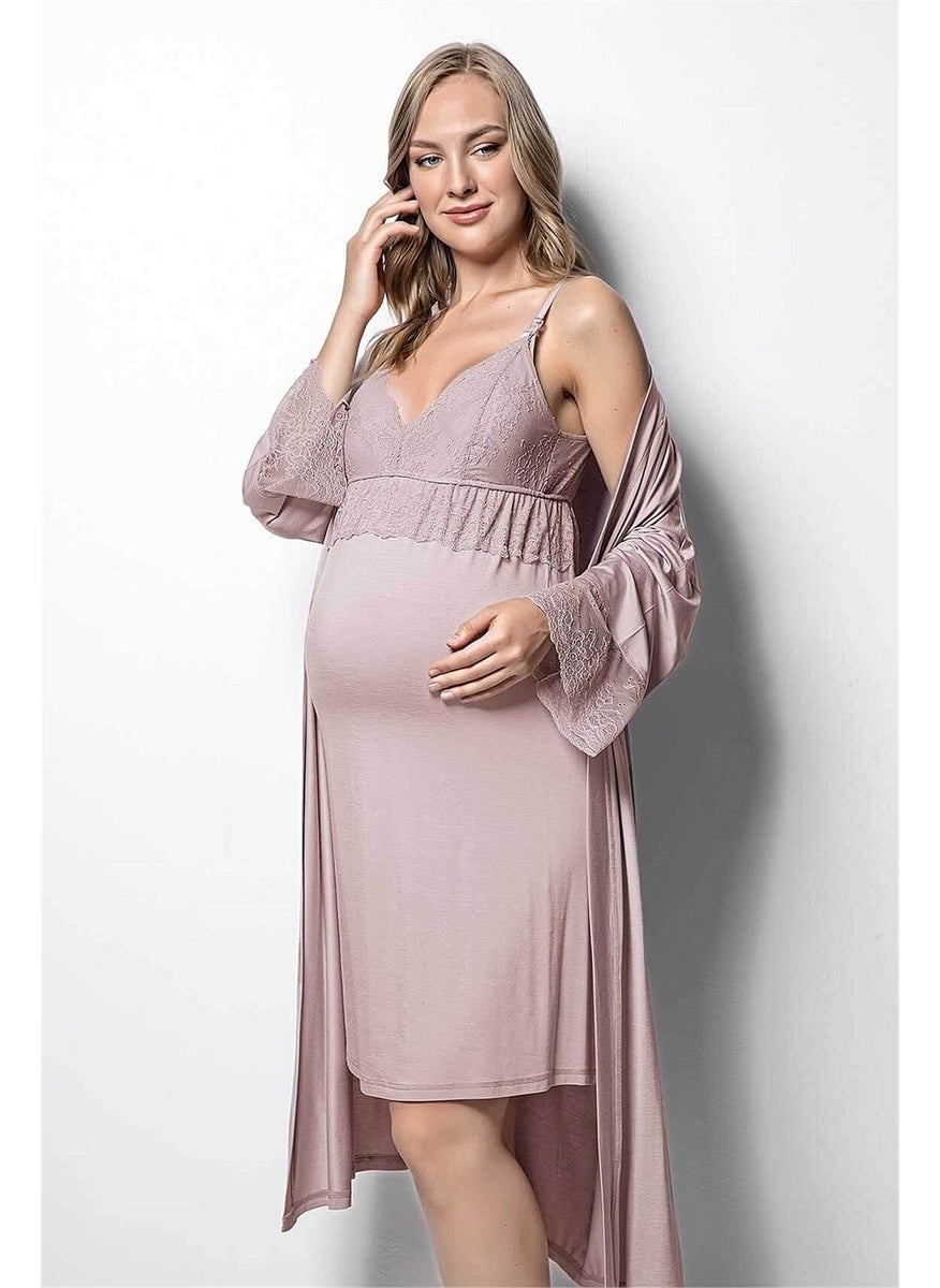 Monamise Women's Mink Maternity Nightgown and Dressing Gown Set 18430  - Image 3