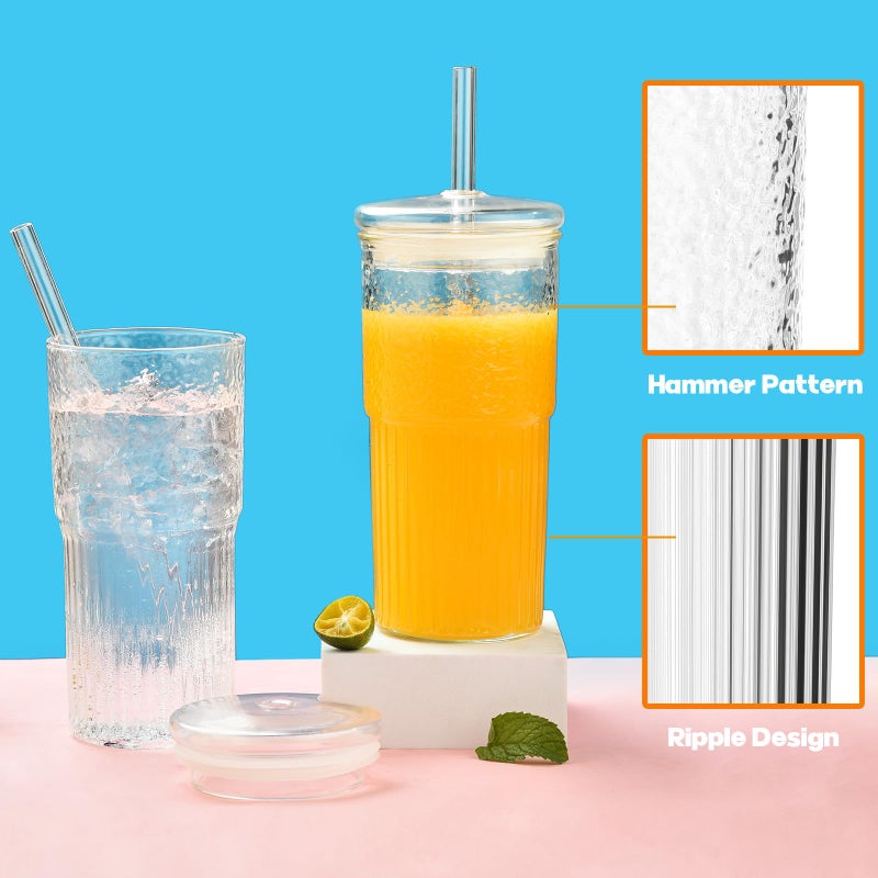 ALINK Glass Cups with Lids and Straws  22 oz High Borosilicate Clear Iced Coffee Glass Tumblers  Drinking Glass Smoothie Tea Water Cups  Pack of 2 with Cleaning Brush - Image 5