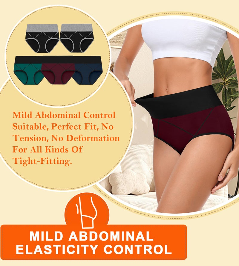 MISSWHO High Waisted Cotton Ladies Underwear Plus Size Briefs Soft Postpartum C Section High Waist Tummy Control 5 Pack Panties Medium - Image 3