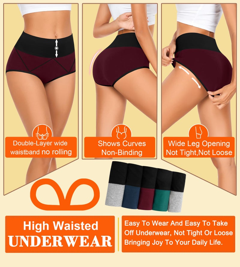 MISSWHO High Waisted Cotton Ladies Underwear Plus Size Briefs Soft Postpartum C Section High Waist Tummy Control 5 Pack Panties Medium - Image 2