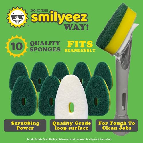Smilyeez Green Heavy Duty Scrubbing Sponge Refill for use with The Dish Daddy (Reg. TM) Dishwand (10 Pack) Refill Head - Image 2