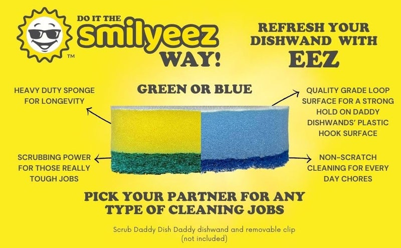 Smilyeez Green Heavy Duty Scrubbing Sponge Refill for use with The Dish Daddy (Reg. TM) Dishwand (10 Pack) Refill Head - Image 5