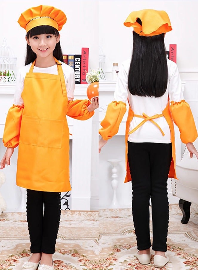 DURKU Girls Kid Apron and Chef Hat Gift Set for Cooking Baking-Little Chef Apron - Kids Baking Set for Girls-Kids Cooking Apron-Cute Child Apron Orange XL  - Image 2