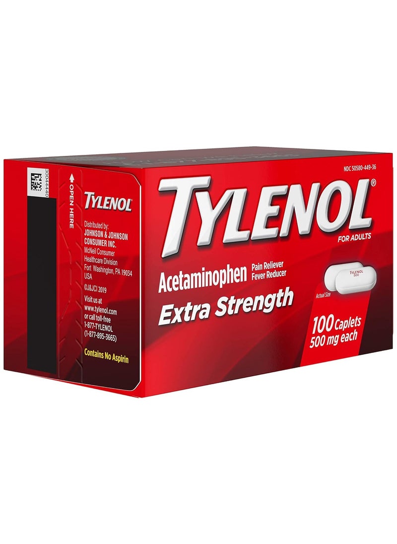 TYLENOL - Extra Strength Caplets with 500 mg Acetaminophen Pain Reliever Fever Reducer - 100 Count - Image 1