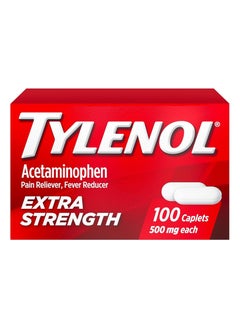 TYLENOL Extra Strength Caplets with 500 mg Acetaminophen Pain Reliever Fever Reducer - 100 Count  - Image 1